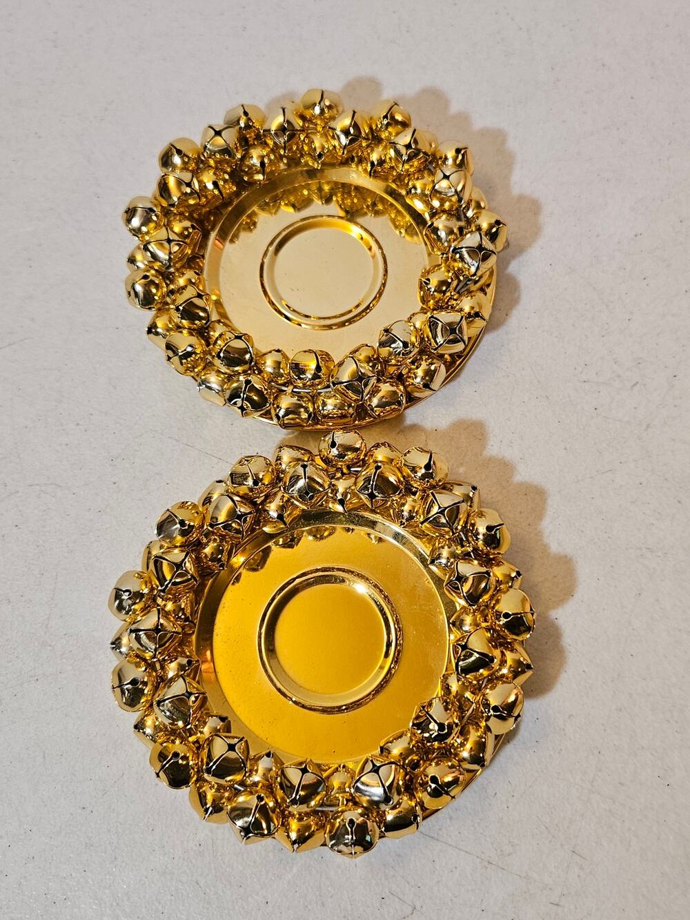 Brass Metal Round Candle Holder with Jingle Bells - Lot of 2